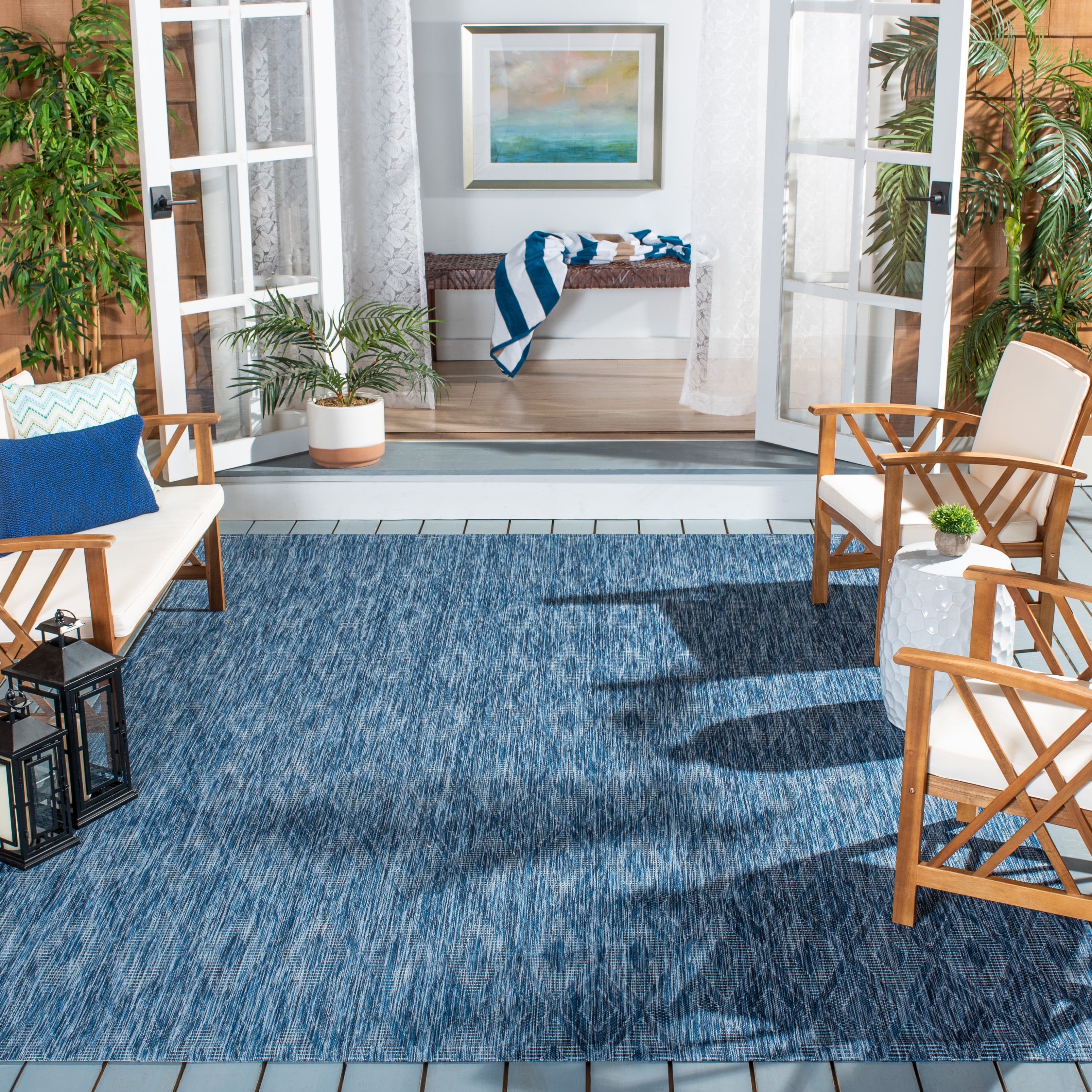 Safavieh Courtyard Teodor Geometric Indoor/Outdoor Area Rug, Navy, 7'10" x 7'10" Square