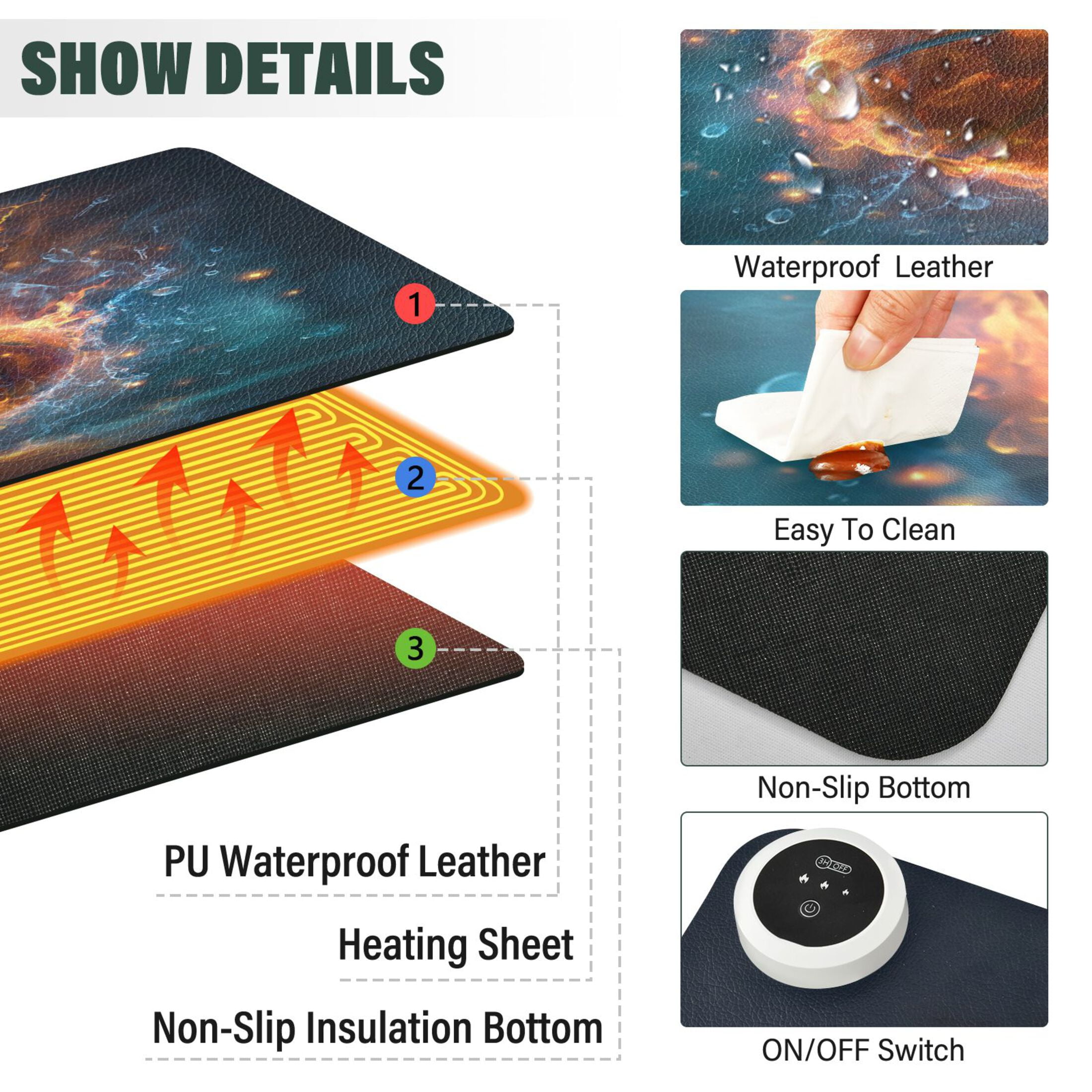 Wobogo Burning Basketball Heated Mouse Pad Extra-Large Desk Mat With 3 Heating Levels and 3-hour Auto Shut-Off Protection Ideal for Computer Keyboards Home Office Hand-warming Essential 31.5in × 13in