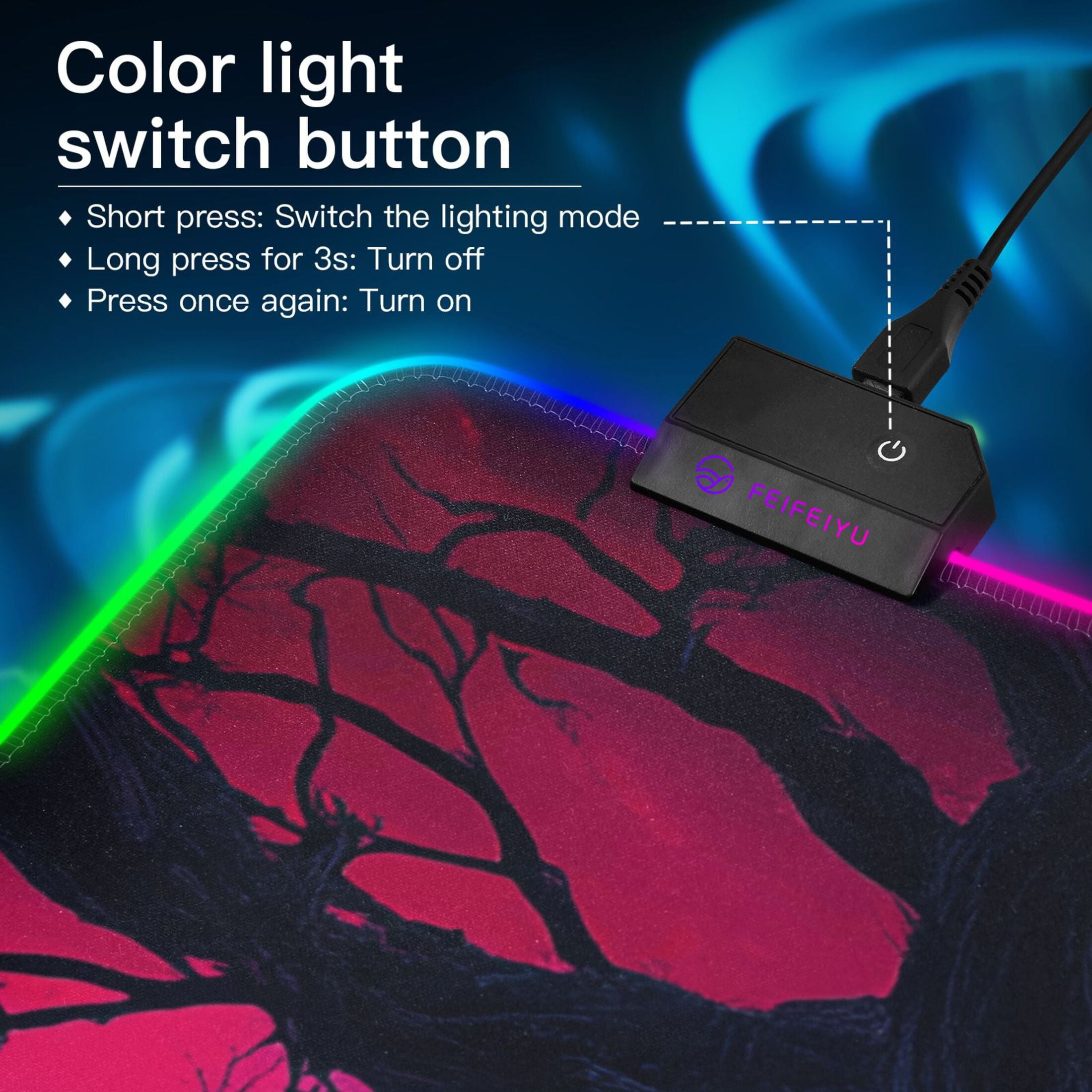 Haosy RGB Led Gaming Mouse Pad Non-Slip Large Keyboard Desk Mat 13 Light Modes 31.5x11.8 inch Crow and Red Moon