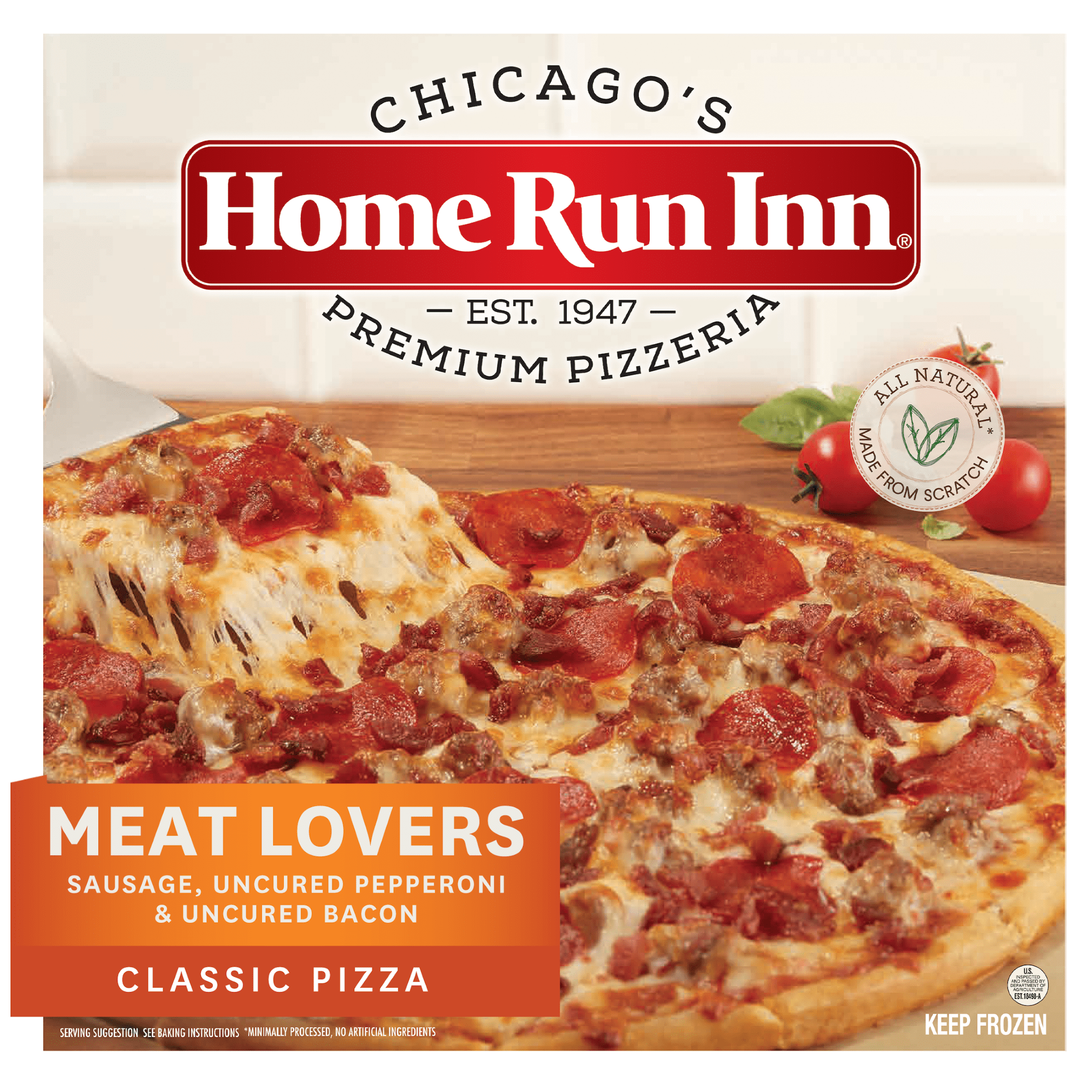 Home Run Inn Classic Crust Frozen Meat Lovers Pepperoni Pizza, Tomato Sauce, 30.5 oz
