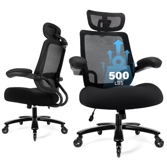 500 lbs Big and Tall Office Chair with Headrest, Heavy Duty Ergonomic Mesh Computer Executive Chair, Wide Thick Seat, Metal Base, Blade Wheels, Black