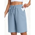 thumbnail image 2 of NELEUS Women's 9" Bermuda Shorts Waffle Knit High Waisted Breathable Lounge Casual Shorts with Pockets,Light Blue,US Size S, 2 of 11