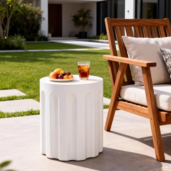 Christopher Knight Home 16" Indoor Outdoor Concrete Round Cylindrical Side Table, White