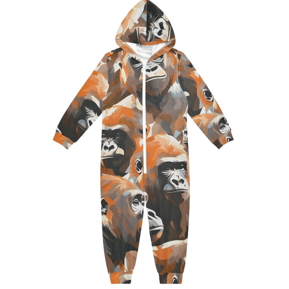 Gorilla Pattern One Piece Pajamas Soft Jumpsuit Cozy Sleep and Play Romper Zipper and Pockets 4T