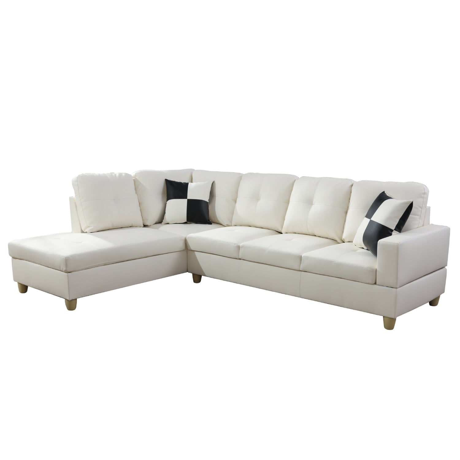 Hommoo Sofa Set, Faux Leather 2-Piece Couch Living Room Sofa Set,White