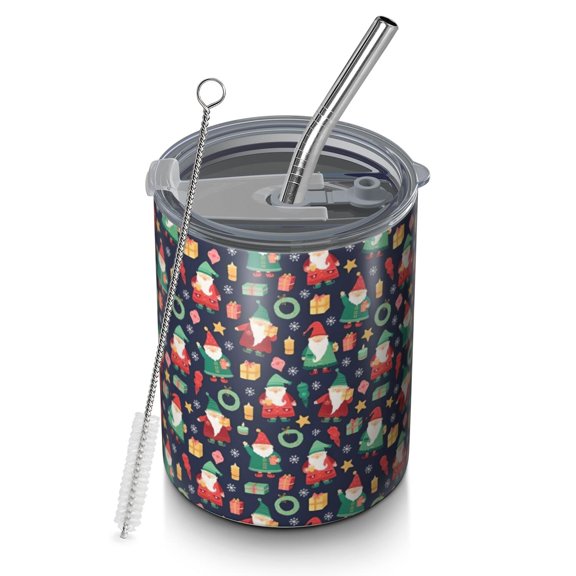 12oz Coffee Tumblers Dark Blue Christmas Santa and Gnome Pattern Stainless Steel Vacuum Insulated Travel Tumbler Coffee Cups Mug with Lid and Straw with Cleaning Brush for Cold & Hot Drinks