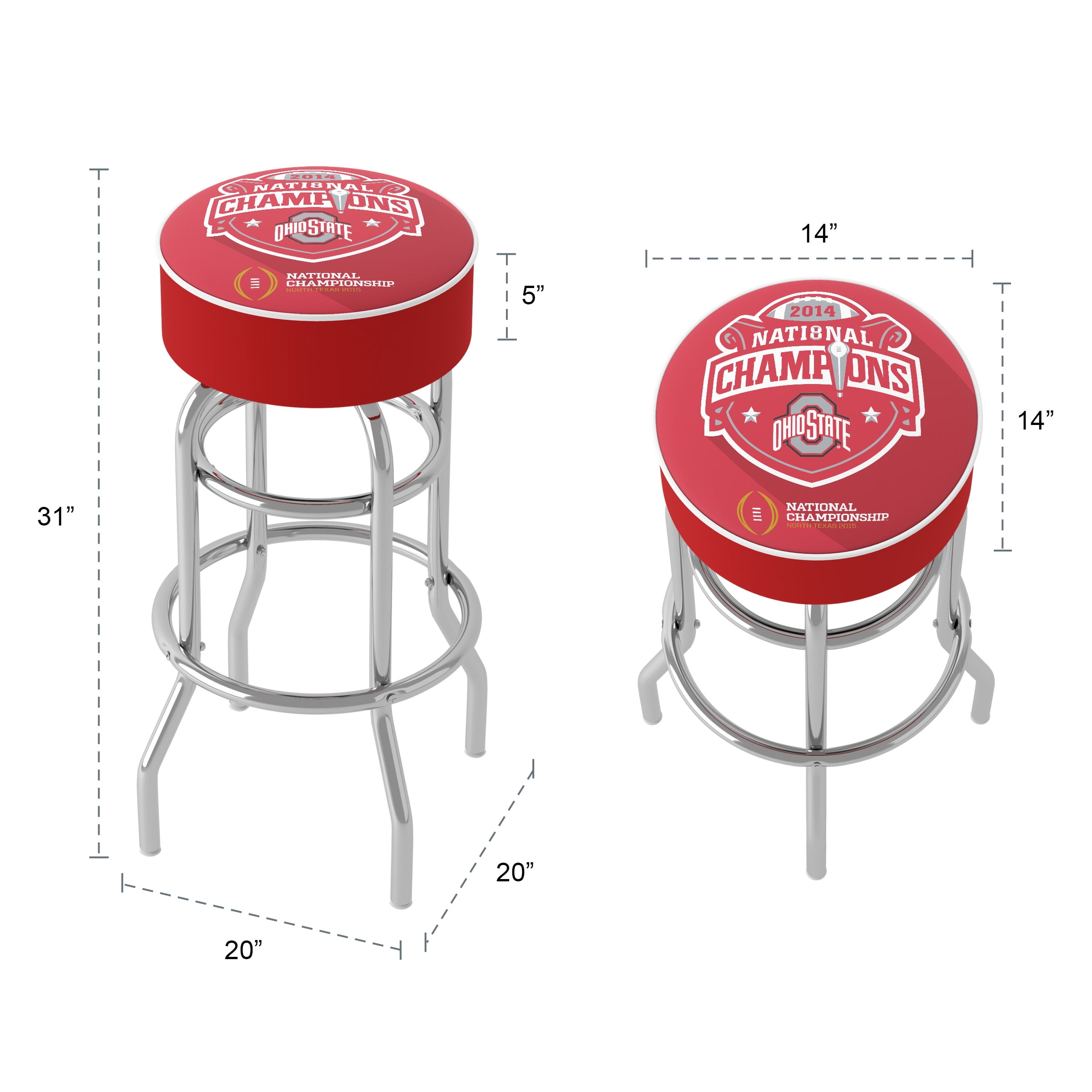 Trademark Gameroom Ohio State University National Champions Red Bar Stool with Padded Seat