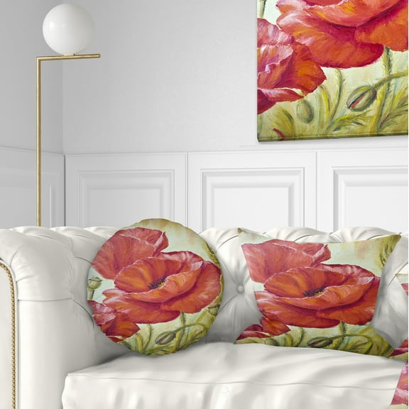 Designart Poppies in Wheat - Floral Throw Pillow - 12x20