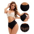 thumbnail image 3 of DARING DIVA Women's High-Waisted Underwear Thong Briefs Lace Trim Panties Black L, 3 of 6