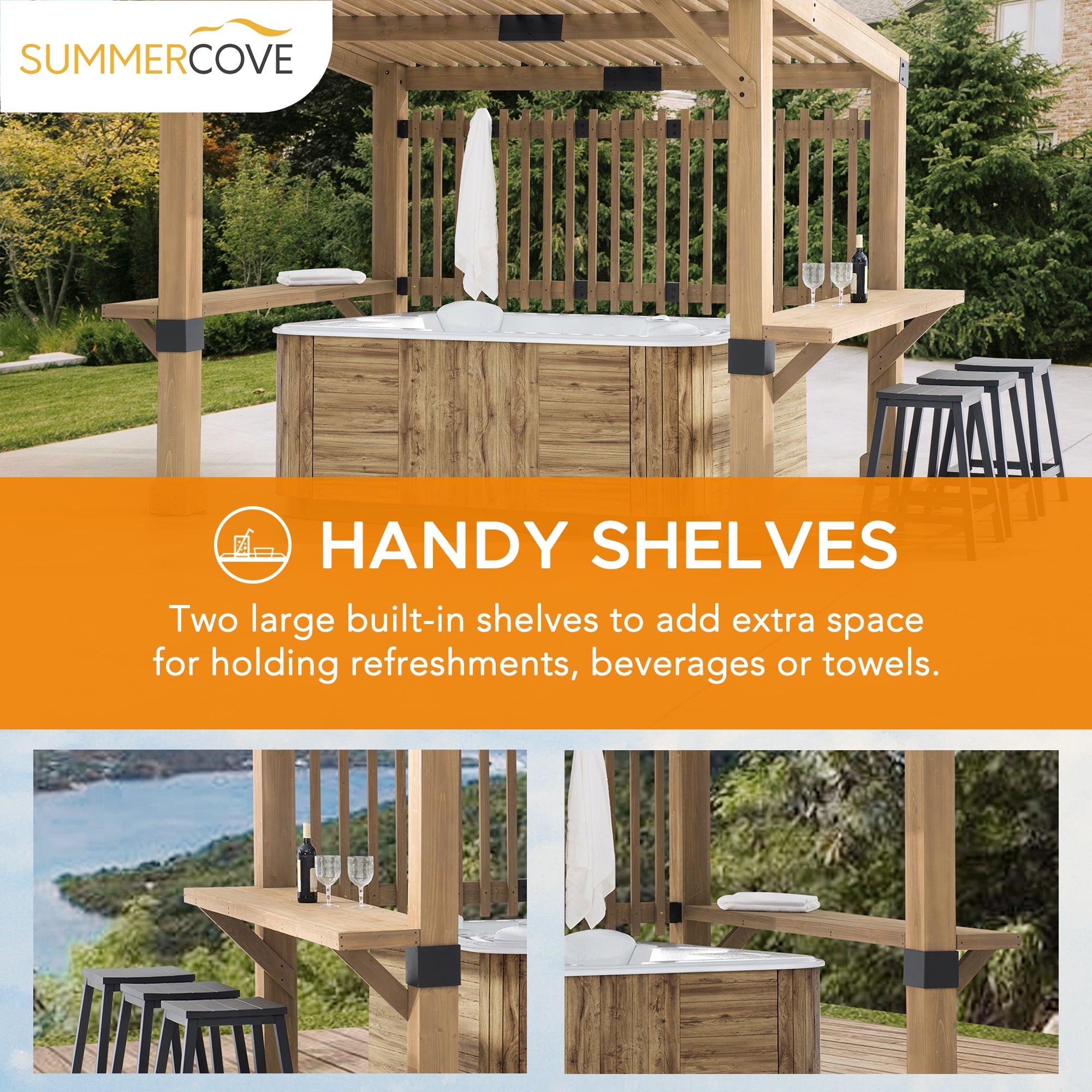 Sunjoy Outdoor Patio Grill Gazebo 10x11 Wooden Frame Hot Tub Pergola ...