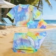 thumbnail image 4 of Fesfesfes Girls Swimsuit 4-Piece Pullover Rash Guard UPF 50+ Shorts Set Cover Up Bathing Suit Size 8-12 Years Two Piece Set Short Sleeve, 4 of 4