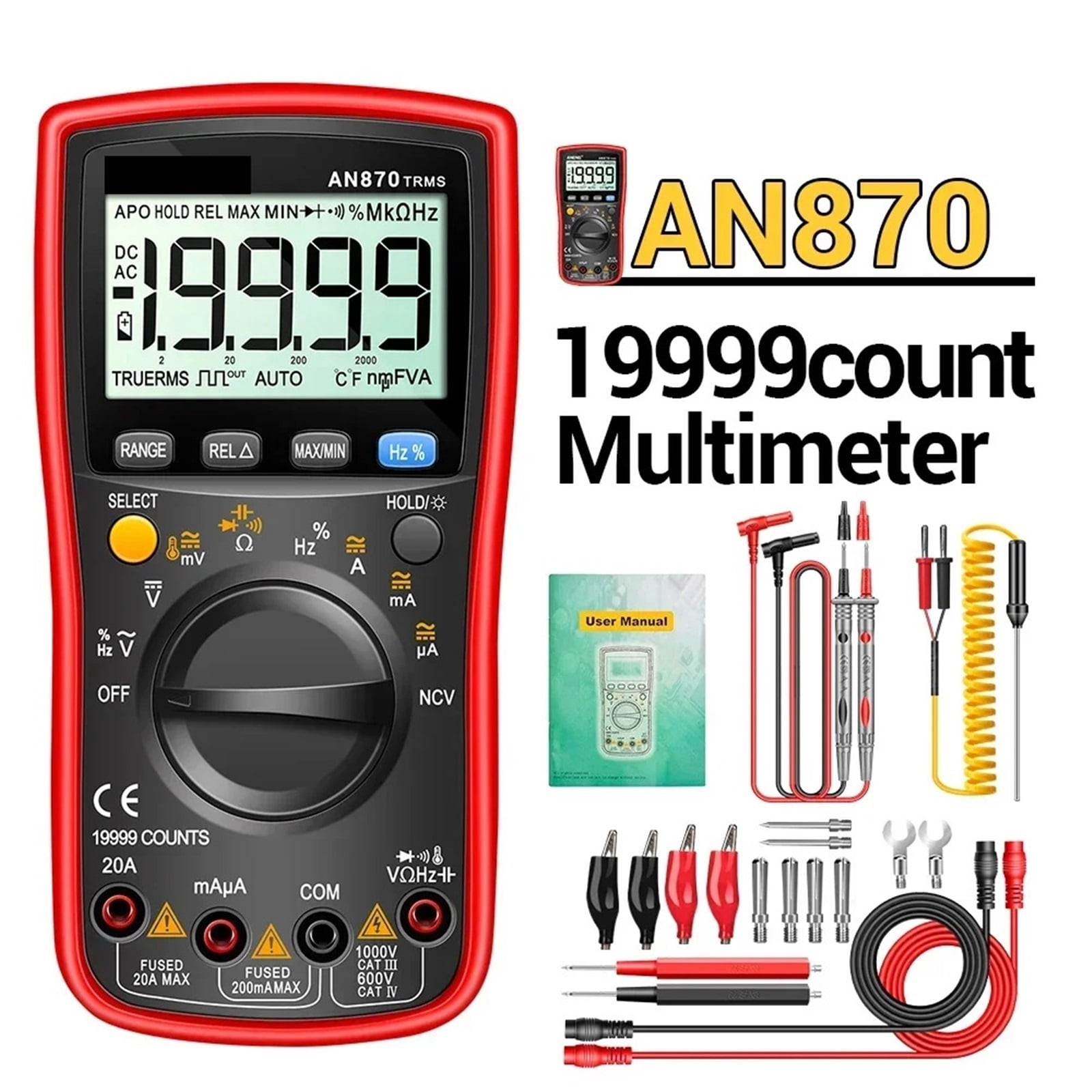 Rms Multimeters AC/DC Current Meter Voltimetro Digital Multimeter 19999 Counts True Profesional Voltage Tester ,Battery Test