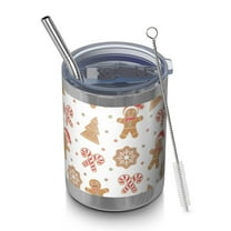 12oz Tumblers White Christmas Gingerbread Man Pattern Vacuum Insulated Stainless Steel Travel Tumbler Cups Mug with Lid and Straw for Beer,Coffee,Beverages with Cleaning Brush for Cold & Hot Drinks