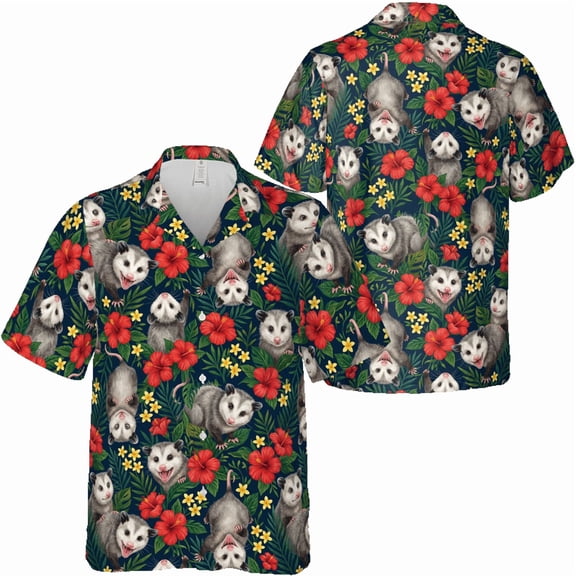 Lotusprinthandmade Tropical Opossum Short-sleeve Hawaiian Shirt S-5XL (S)