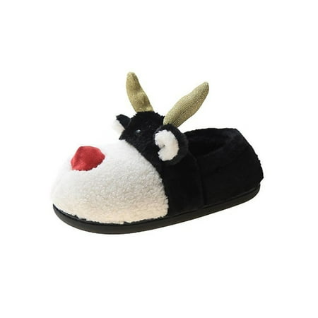 

Colisha Ladies Fuzzy Slipper Fluffy Warm Shoes House Slippers Indoor Elk Soft Plush Black US 5-6
