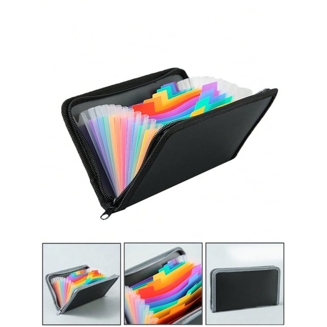 1pc Mini Accordion File Folder, Rainbow Color Office Supplies Document Storage Bag