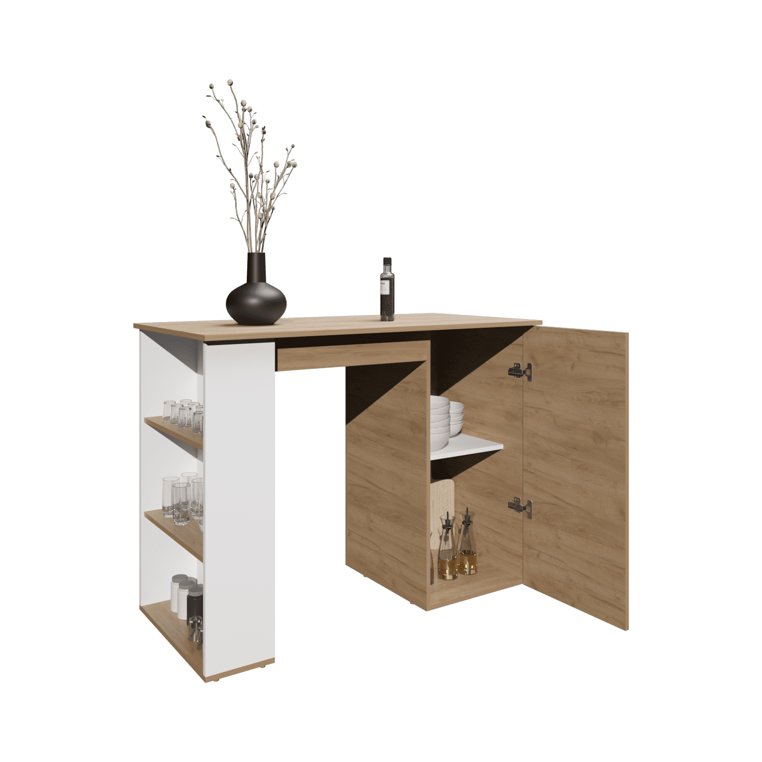Allen 47" Wide Kitchen Island with One Cabinet and Five Shelves, Multifunctional Bar