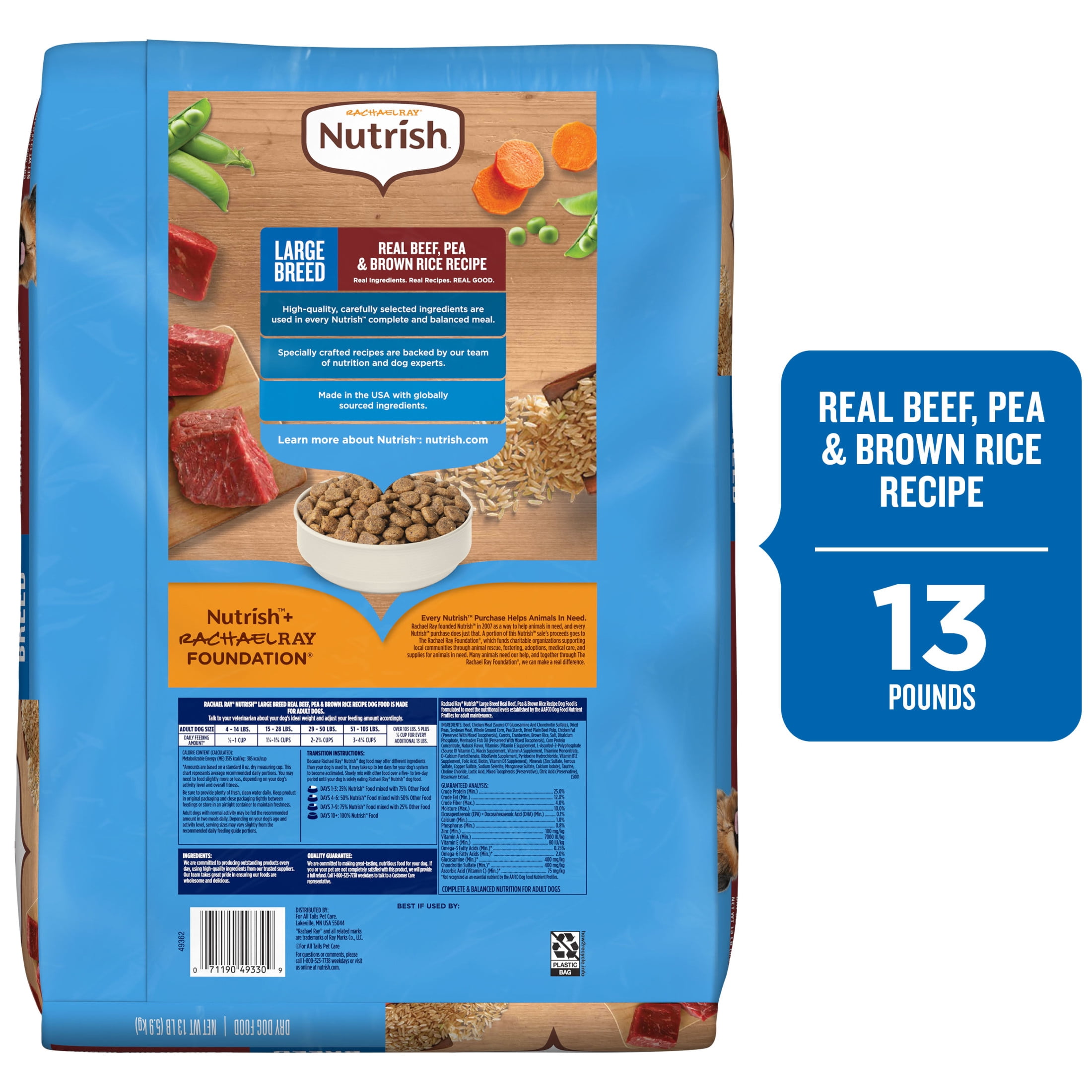 Rachael Ray Nutrish Dry Dog Food Large Breed Real Beef, Pea & Brown Rice, 13 lb.