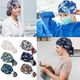 thumbnail image 2 of 6PCS Adjustable Scrub Caps Women Nursing Hats Bouffant Nurse Hats with Buttons Ponytail Holder Fresh Patterns Multi-Color Party Hats, 2 of 8