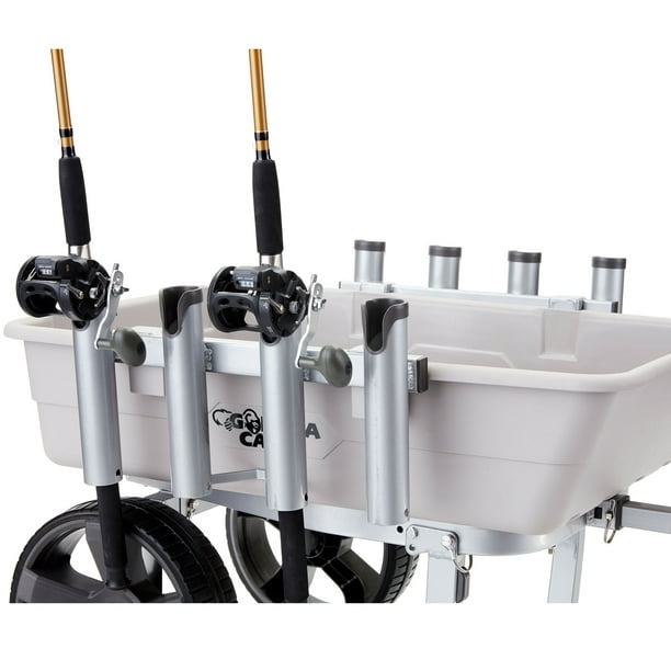 Gorilla Carts 200 Pound Capacity Foldable Heavy Duty Poly Fishing And Marine Outdoor Sporting Goods Utility Cart With Rod Holders And Bait Tray, Gray