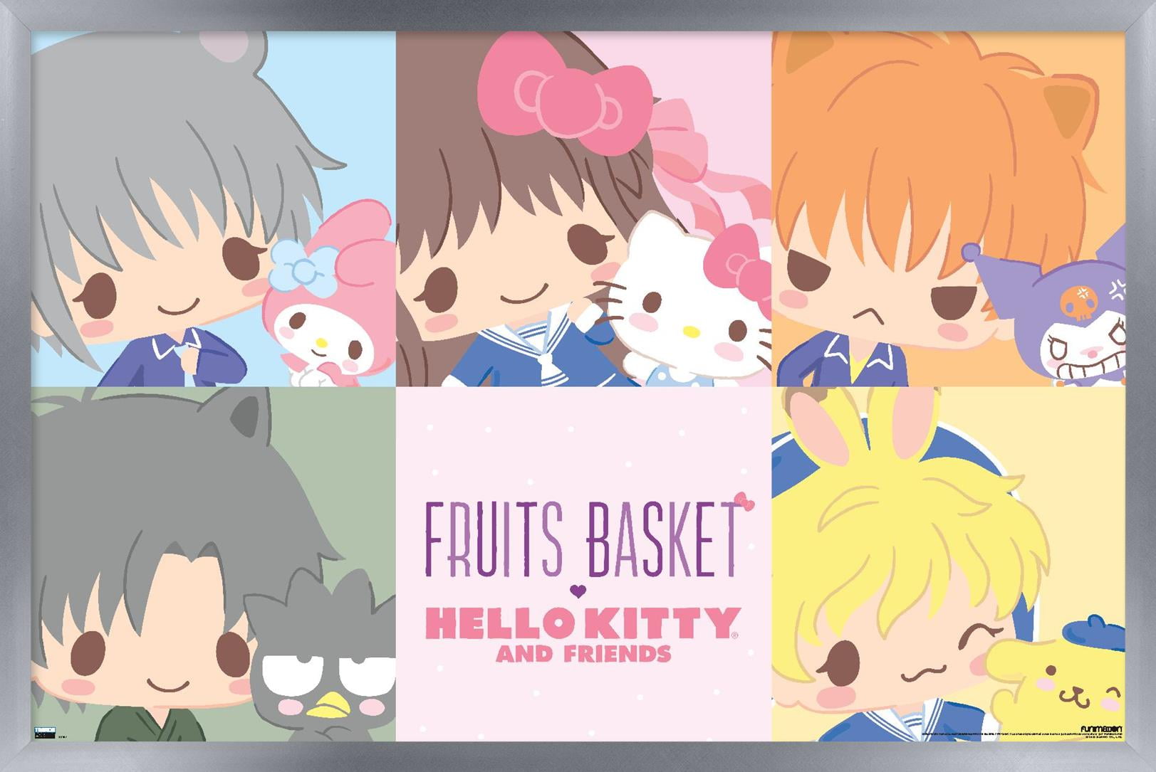 Fruits Basket x Hello Kitty and Friends Squares Wall Poster, 22.375" x 34" Framed