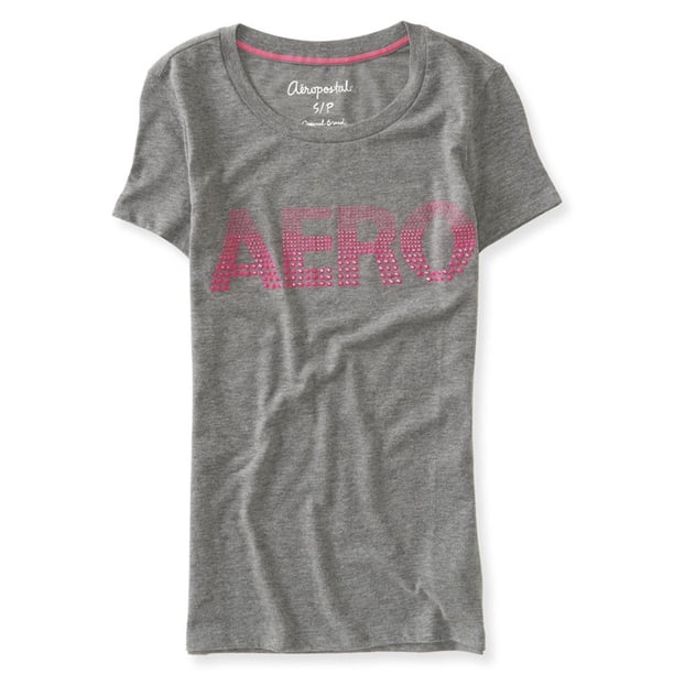 Camiseta adornada Aeropostale con logotipo de diamantes de imitación gris mediana