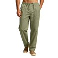 thumbnail image 3 of GrmtClth Linen Pants For Men Loose Baggy Straight Trousers Elastic Drawstring Waist Multi Side Pockets Lightweight Summer Beach Yoga Casual Bottoms Army Green L, 3 of 7