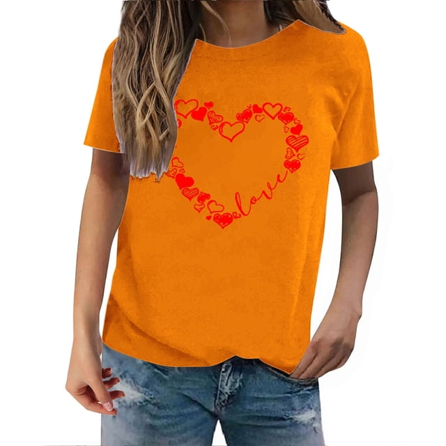 T-Shirts de la Saint-Valentin pour Femmes, T-Shirts Graphiques Cœur d'Amour, T-Shirts Graphiques Mignons pour Adolescentes, T-Shirts Décontractés Imprimés pour la Saint-Valentin, T-Shirt Col Rond Imprimé, Chandail pour Femmes