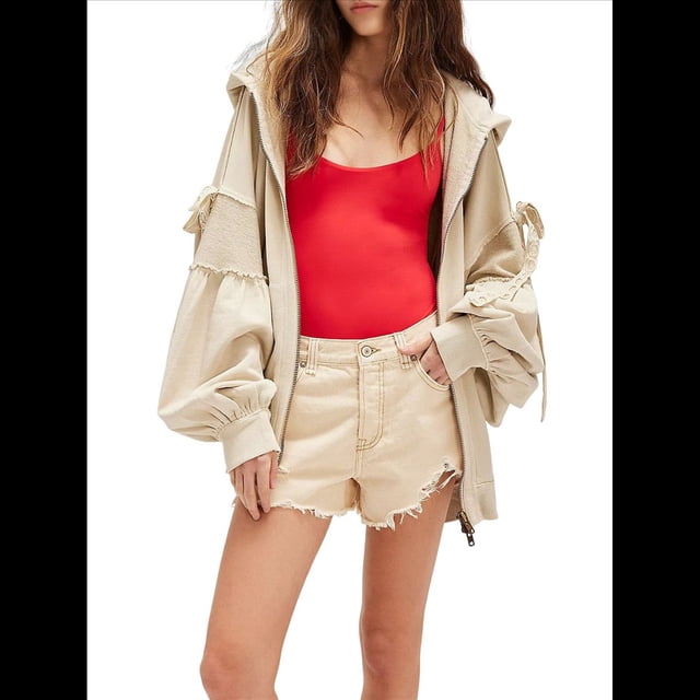 Sudadera con Capucha Informal de Larga con Cremallera y Bolsillos para Mujer, Talla Grande Cremoso M