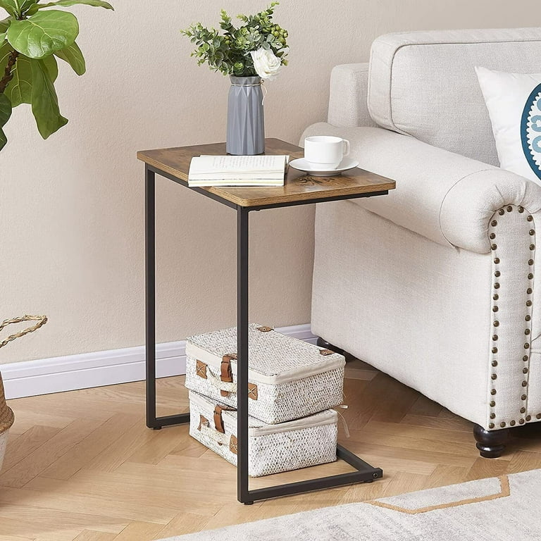 COZAYH Farmhouse C Table End Table, Distressed Beaded Edge Tray Top Side Table - Black