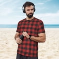 thumbnail image 4 of Wukai Red Black Plaid Print Men's Short-Sleeved Mesh T-Shirt,Quick-Dry Short Sleeve Workout T-Shirt-4X-Large, 4 of 8