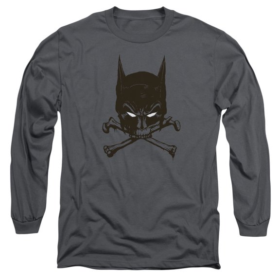 Batman Bat And Bones Long Sleeve Adult 18/1 T-Shirt Charcoal
