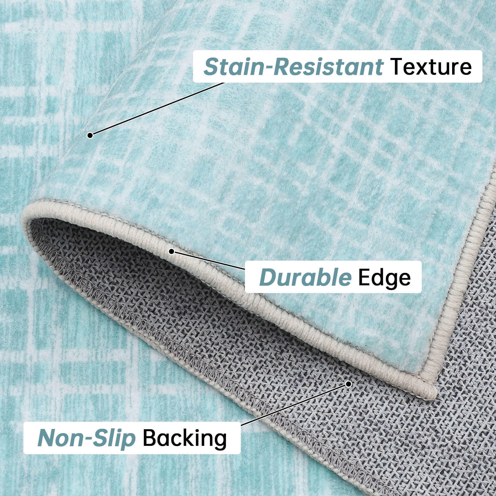 Aoile 5' x 7' Washable Area Rug, Modern Plaid Rug, Soft Faux Wool Rug Non-slip Low Pile Accent Small Rug for Bathroom Bedroom Kitchen Laundry, Mint