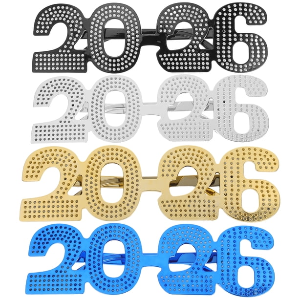 4 gafas de Año Nuevo: gafas de Año Nuevo 2026, gafas de clase 2026 con números brillantes, gafas de sol de graduación, gafas de sol divertidas y elegantes, accesorios para fotos de fiesta.