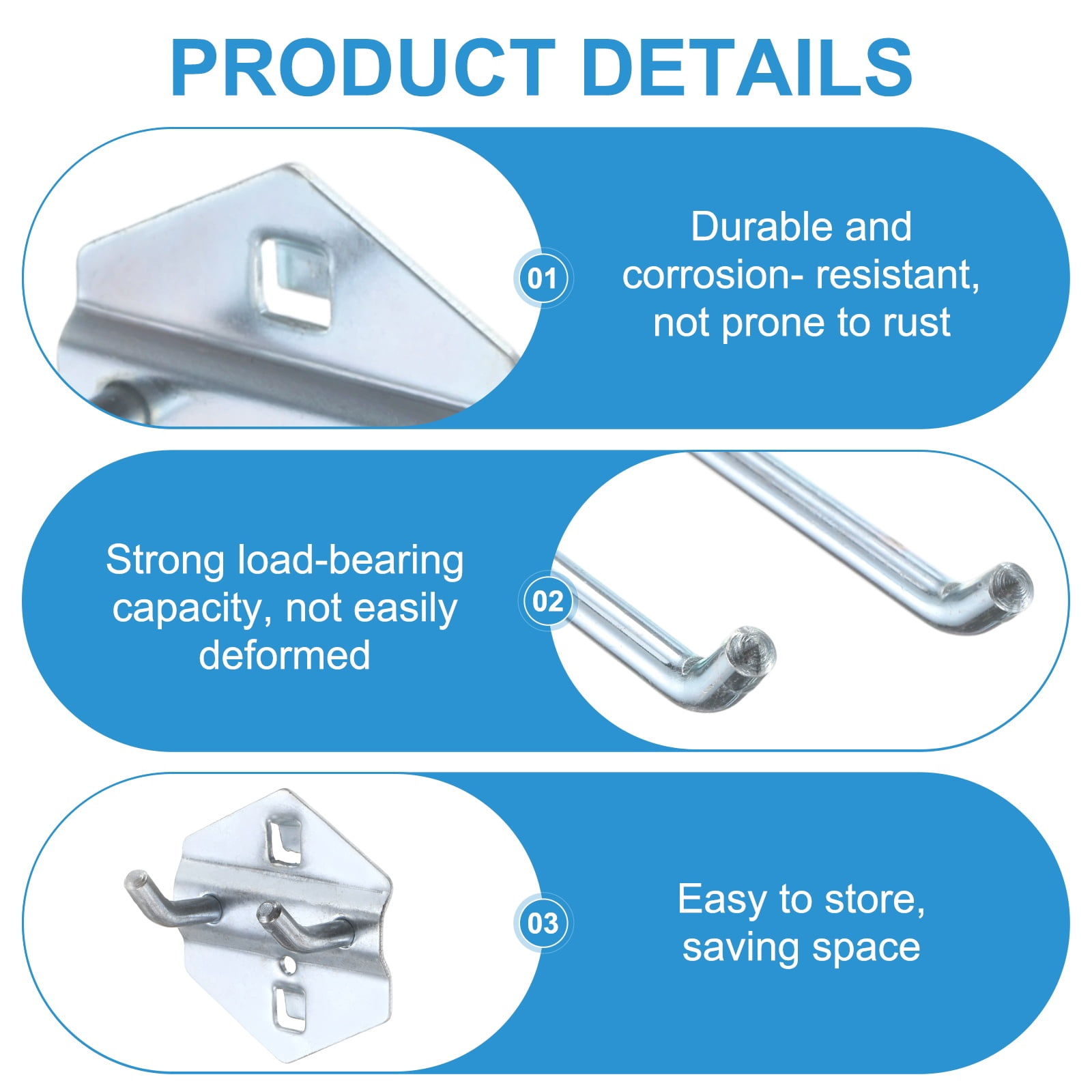 Uxcell 10Pcs Metal Square Peg Board Hooks, 1" Heavy Duty Square Hole Peg Hook for 3/8" Spaced Pegboards, Silver