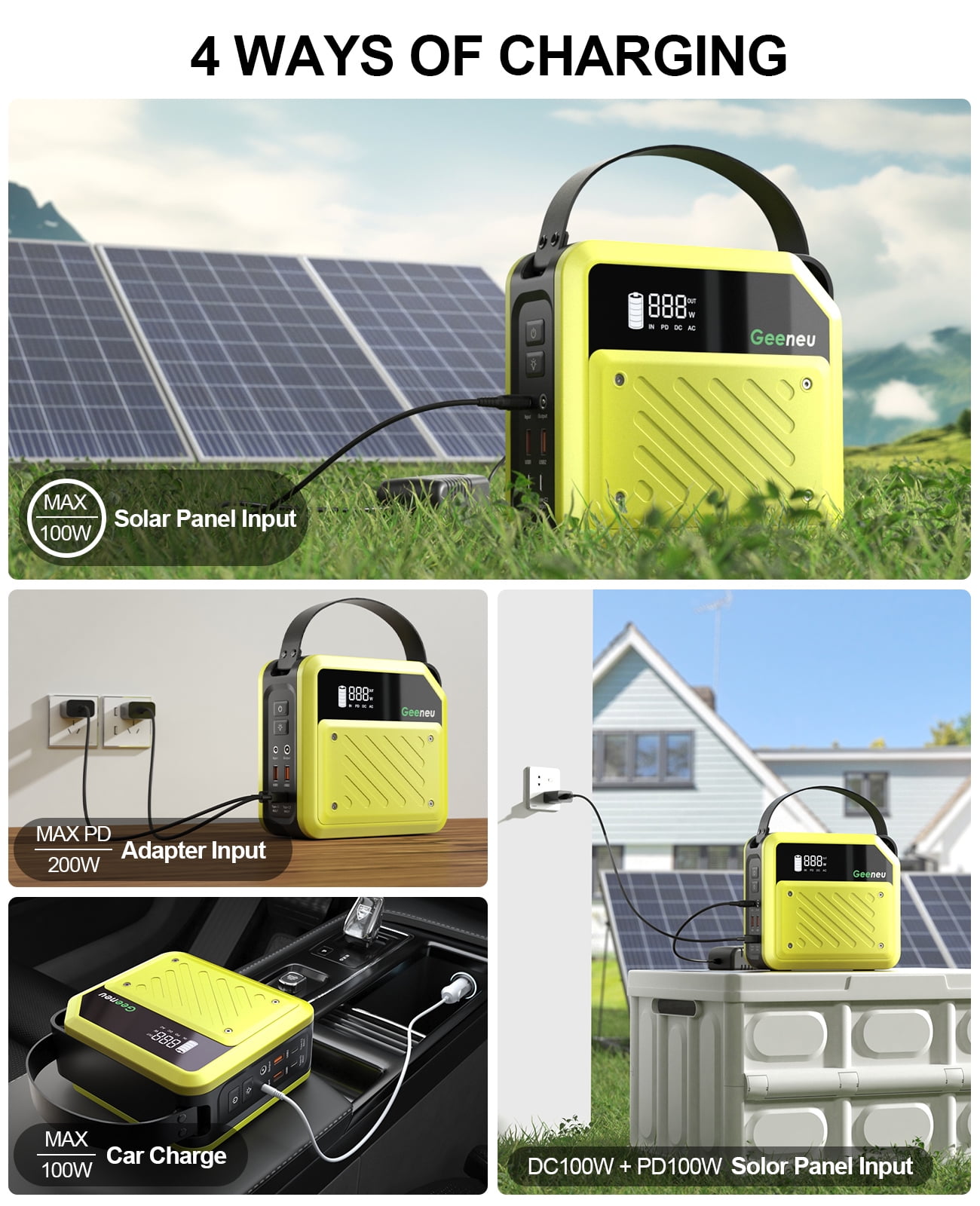 Geeneu 268W Portable Power Station, 270Wh Portable Generator with 2 Typc-C (PD 100W Support), 2 USB and 2 DC Ports for Home Use Backup, Power Outages, and Outdoor Camping
