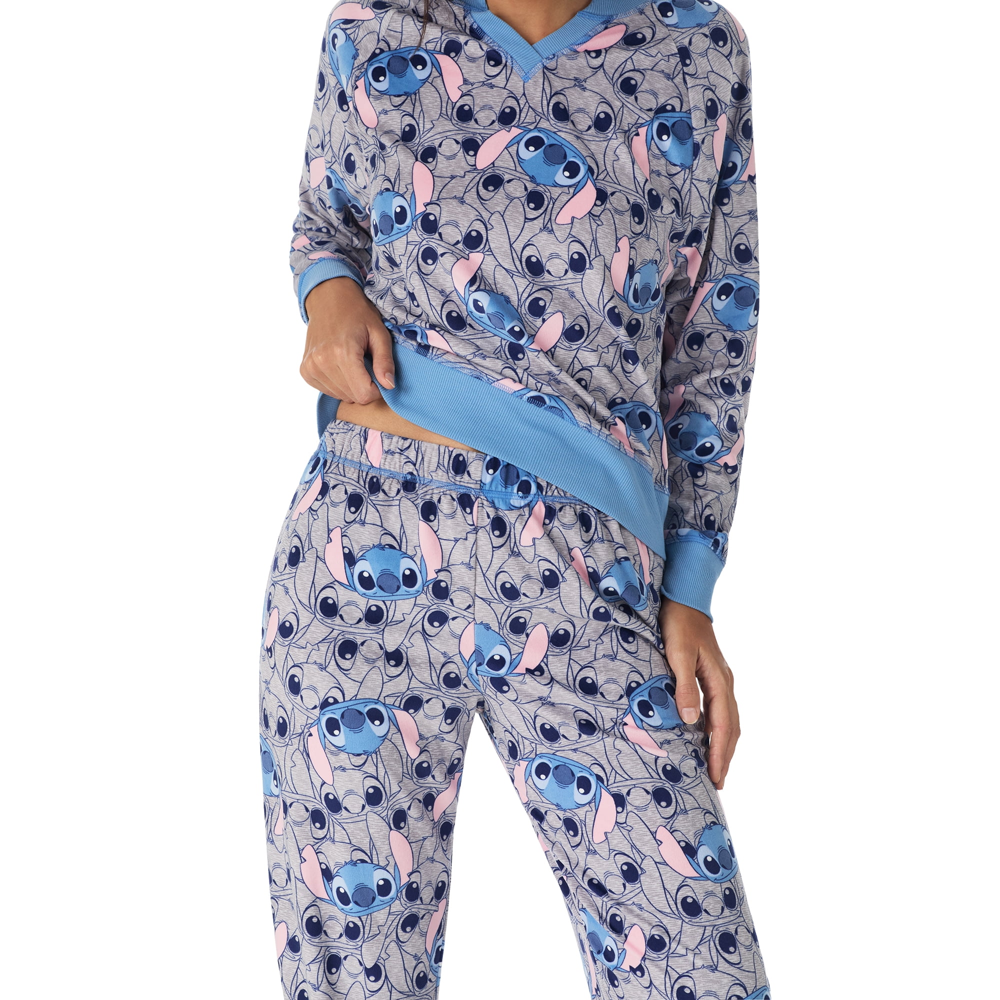 Richard Leeds International Womens Lilo and Stitch Matching 2 Piece Long Sleeve Pajama Top & PJs Jogger Pants Set with Pockets - Soft & Cozy Sleep & Loungewear Pajamas Sets for Women, Gray, XL