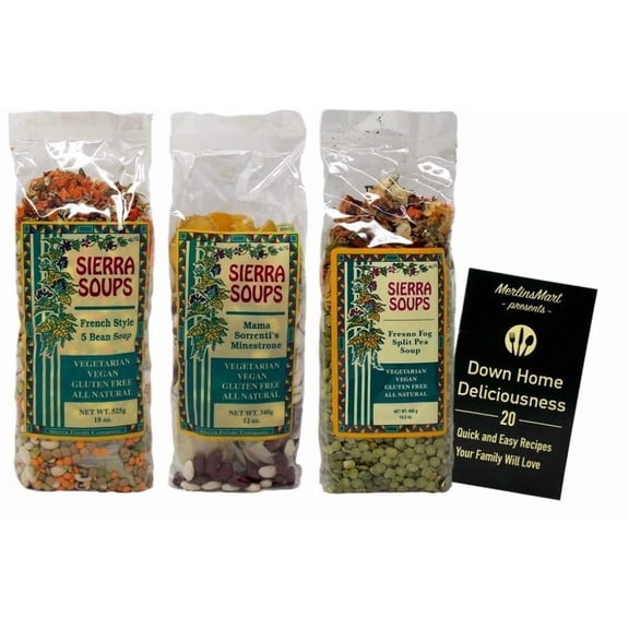 Sierra Soups 3 Flavor Variety (1) each: French Style 5 Bean, Mama Sorrenti's Minestrone, Fresno Fog Split Pea   MerlinsMart Zine