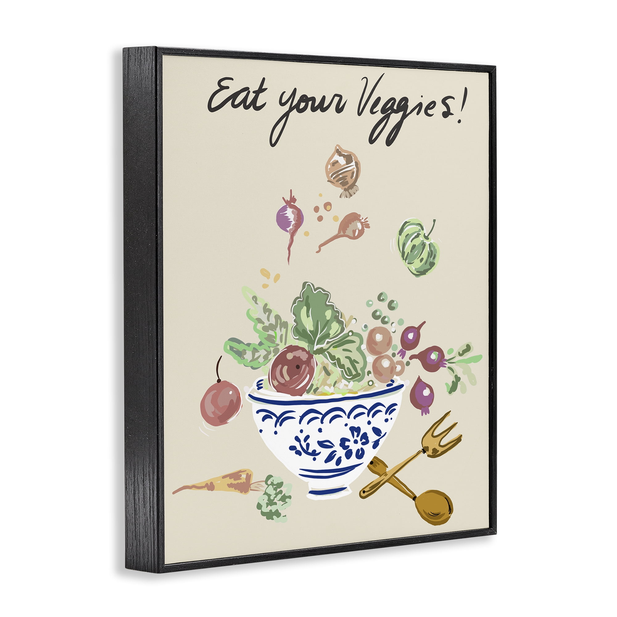 Stupell Industries Eat Your Veggies Bowl Black Framed Giclee Art, design by Ani Del Sol