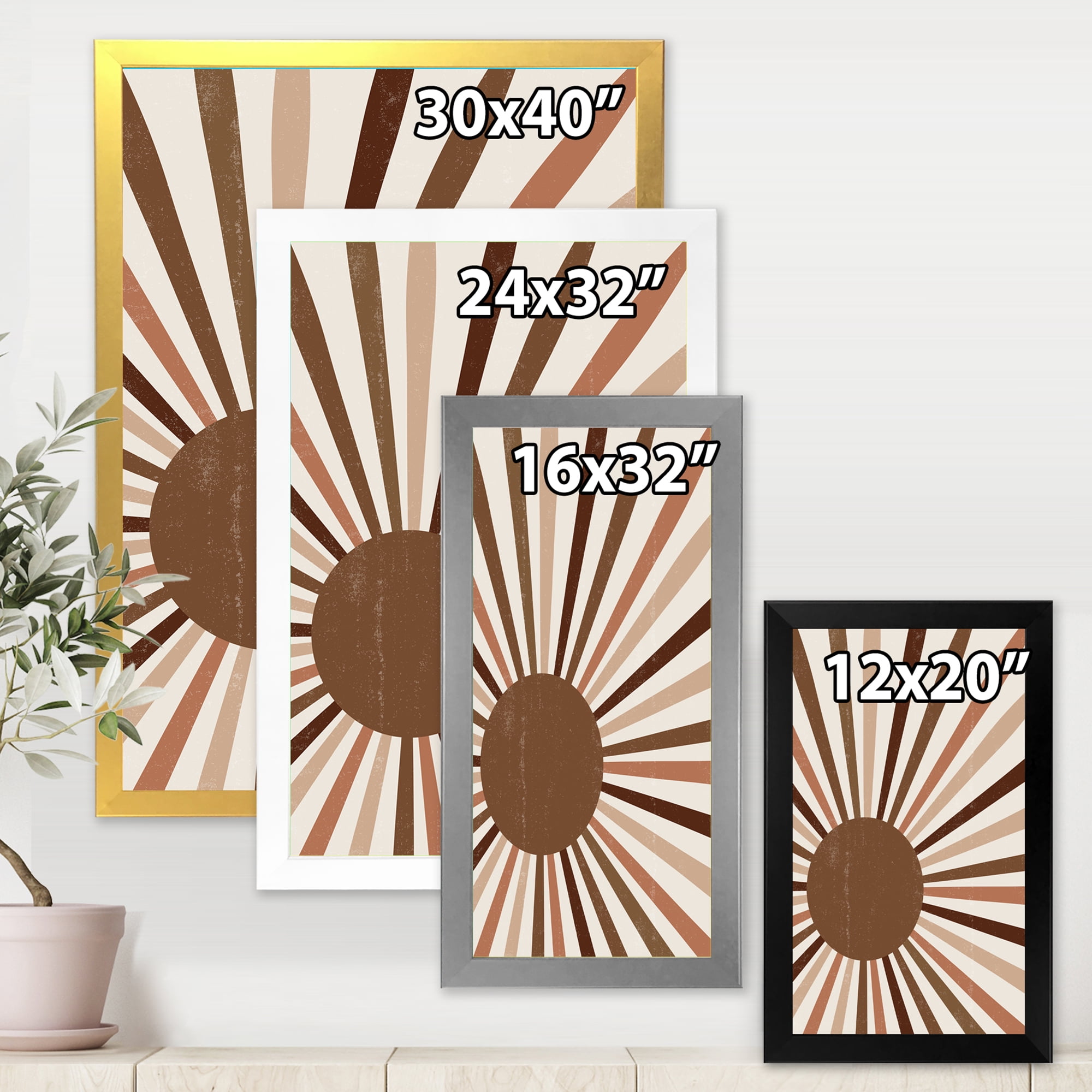 Designart 'Bright Minimalist Shining Terracotta Sun Rays' Modern Framed Art Print