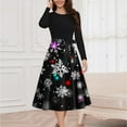 thumbnail image 5 of Lorytime Christmas Women a Line Dresses Snowflakes Crew Neck Elegant Dress Long Sleeve Party Dresses with Belt, 5 of 6