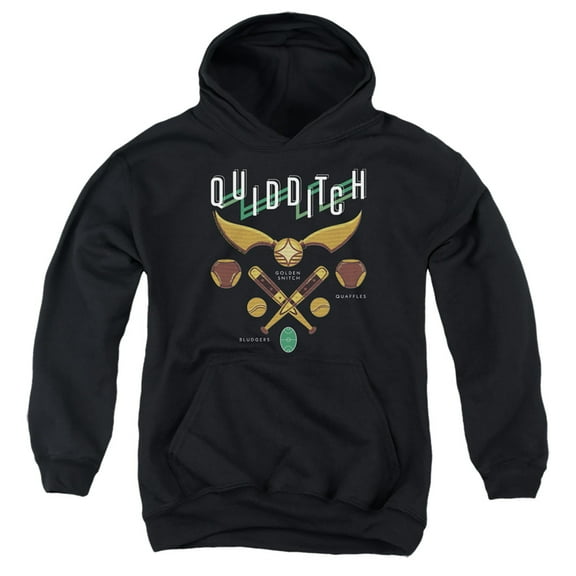 Harry Potter Quidditch Equipment Logo Kids Pull-Over Hoodie (Medium) for Youth Boys and Girls, Black