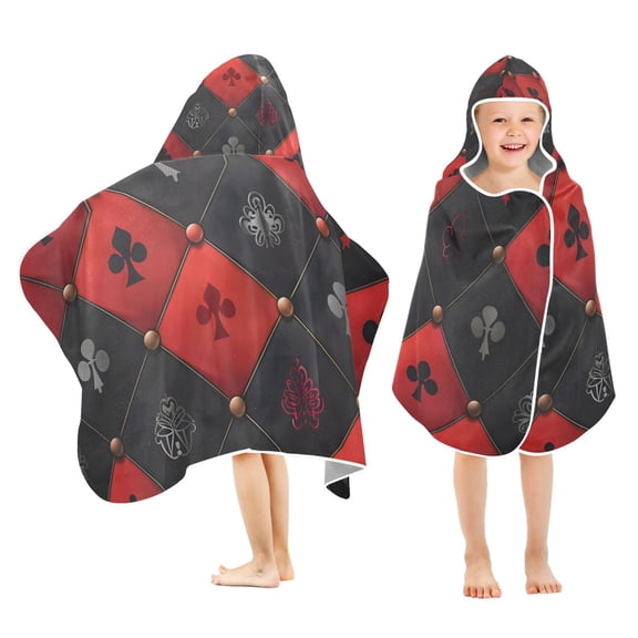 Red and Black Lattice Kids Hooded Beach Towel Baby Bath Poncho Towels with Hood Absorbent 50"x23.5" for Pool Swimming