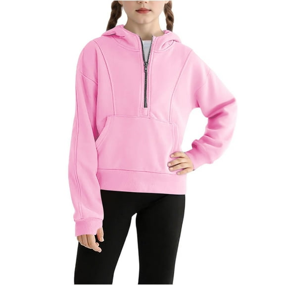 MEZZALL Girls Hooded Jacket Long Sleeve Full Zip Up Sweatshirt With Front Pockets Soft Warm Outerwear For Toddler Kids Youth Casual Winter Pullover Solid Color Cozy Child Clothes
