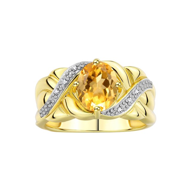 RYLOS Bagues pour Femmes Bague en Or Jaune 14K Classique Pierre Précieuse Ovale 9x7 mm et Diamants Novembre Citrine Bijoux Taille 9