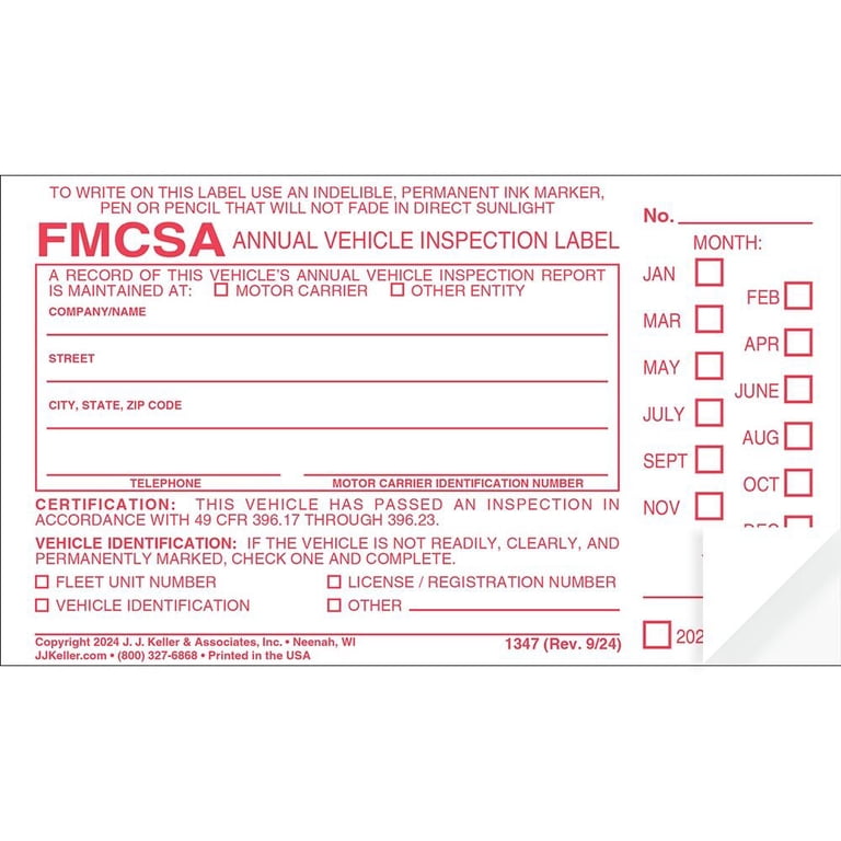 Fmcsa Annual Inspection Sticker 15-Pack DOT Annual Vehicle Inspection ...