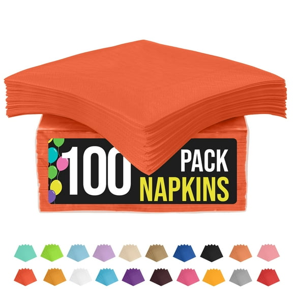 Crown Display Orange Cocktail Napkins - 100 Count