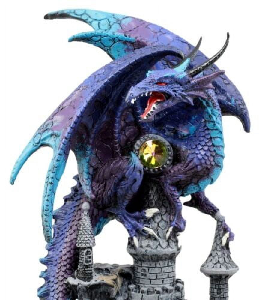 Ebros Hyperion Gemstone Midnight Dragon Protecting Stone Castle Figurine 11.75"H