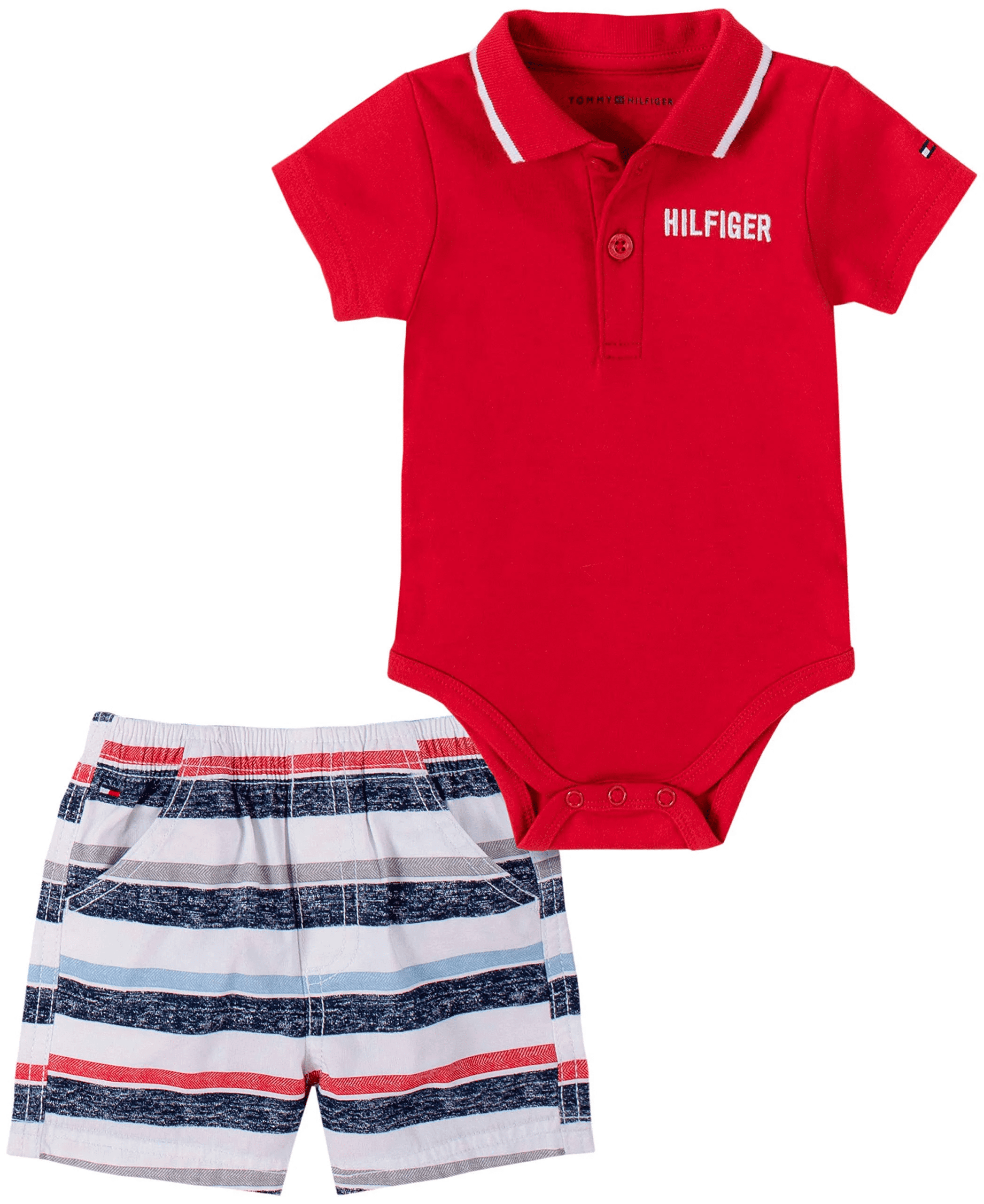 Tommy Hilfiger Baby Boy RED MULTI Polo Bodysuit &Stripe Short Set 3-6M - Walmart.com