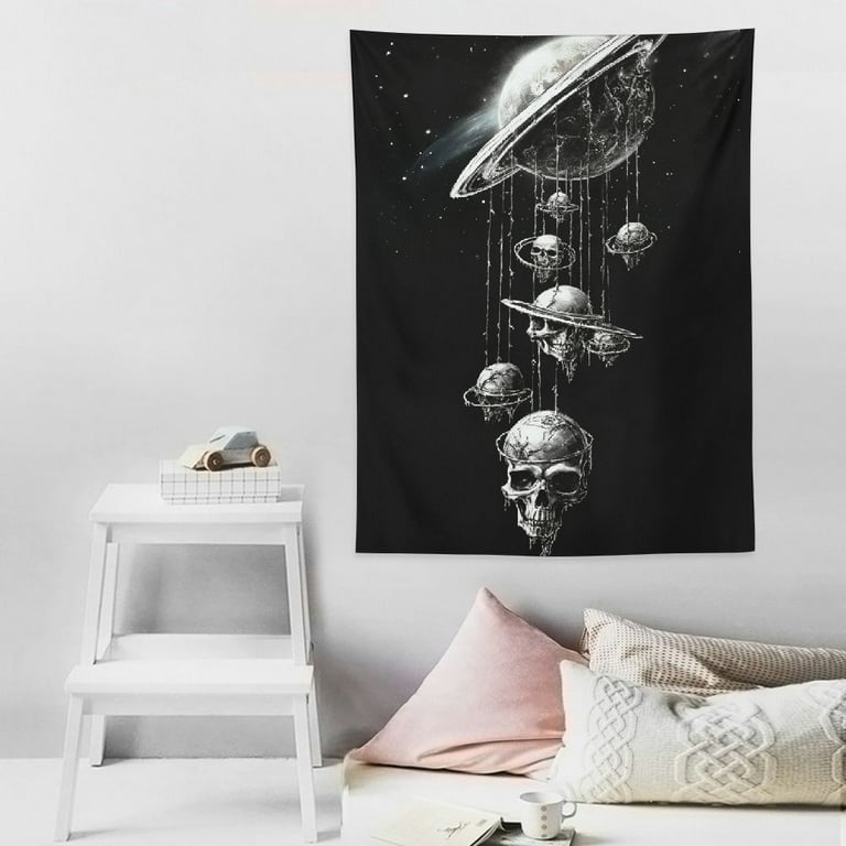 ONETECH Skeleton Tapestry Planet Tapestry Gothic Skull Tapetries Creepy Tapestry White and Black Tapestry for Bedroom Living Room Walmart